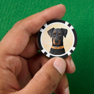 Fichas De Póquer Dóberman Pinscher Sin Recorte Pintura Arte Origina