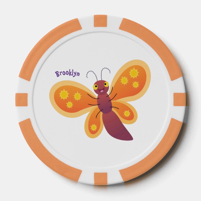 Fichas De Póquer Dulce ilustración de mariposa naranja feliz estilo (Anverso)
