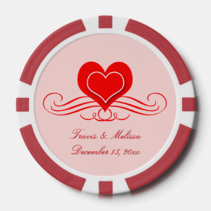 Fichas De Póquer El corazón rojo florece tus favoritos de boda