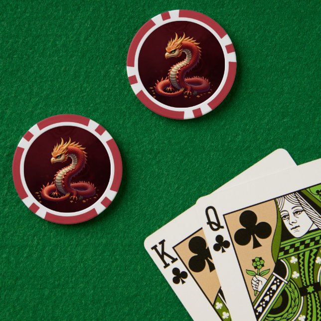 Fichas De Póquer El dragón serpiente dorado.  (Mesa de Poker (Doble))