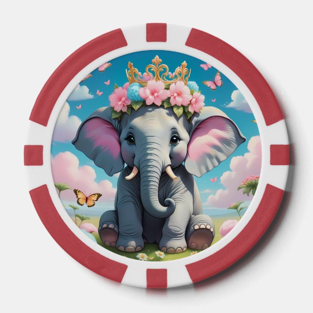 Fichas De Póquer Elefante lindo con una corona de flores (Anverso)