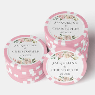 Fichas De Póquer Elegante Floral Rosa Claro Personalizado para Boda