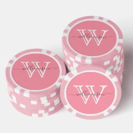 Fichas De Póquer Elegante nombre mínimo rosado y monogramado