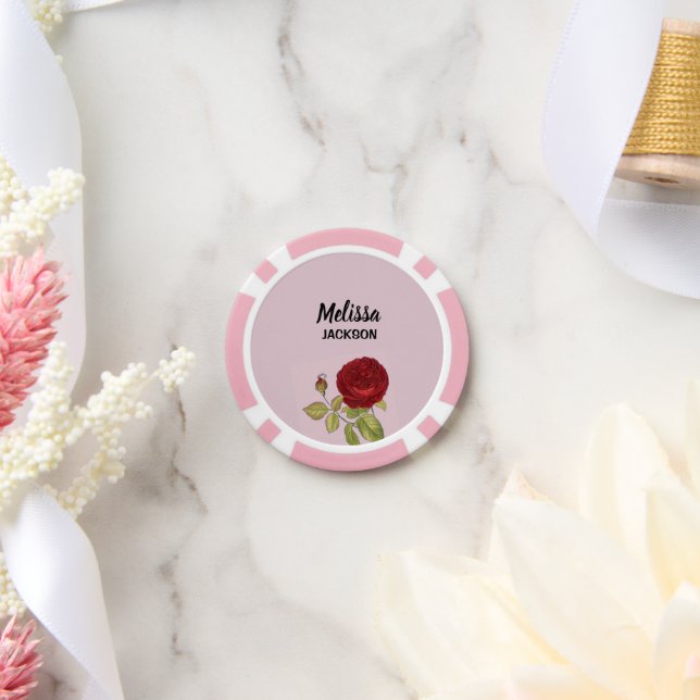 Fichas De Póquer Elegante rosa rosa rosa rojo (Boda)