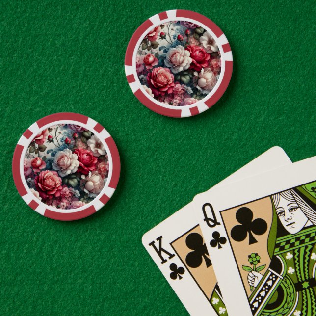 Fichas De Póquer Encanto Floral Rosa Atemporal (Mesa de Poker (Doble))