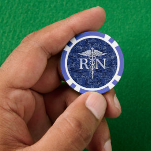 Fichas De Póquer Enfermera inscrita RN Silber Caduceus Camo Azul de