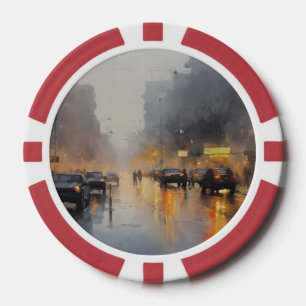 Fichas De Póquer Escena de lluvia nocturna urbana