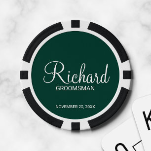 Fichas De Póquer Esmeralda Moderna Script Personalizado Groomsman