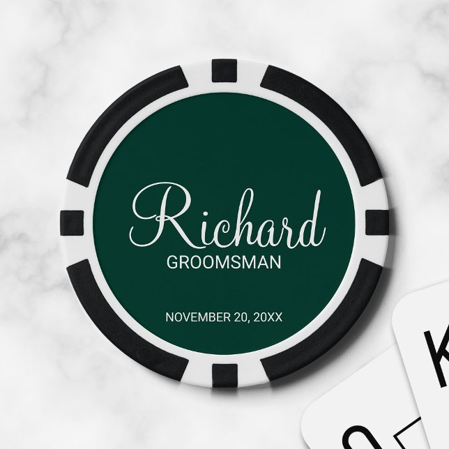 Fichas De Póquer Esmeralda Moderna Script Personalizado Groomsman (Subido por el creador)
