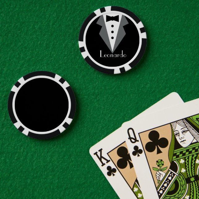 Fichas De Póquer Esmoquin Corbata Negra Personalizado (Mesa de Poker (Doble))