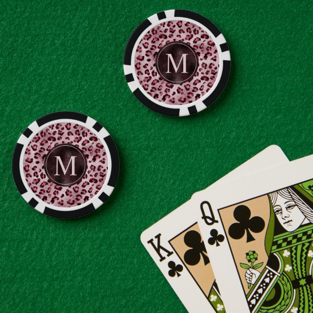 Fichas De Póquer Estampado Animal Leopardo Rosa Con Monograma De Ho (Mesa de Poker (Doble))