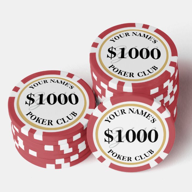 Fichas De Póquer Estilo de Casino Personalizado Rojo de $1000 Custo (Pila)