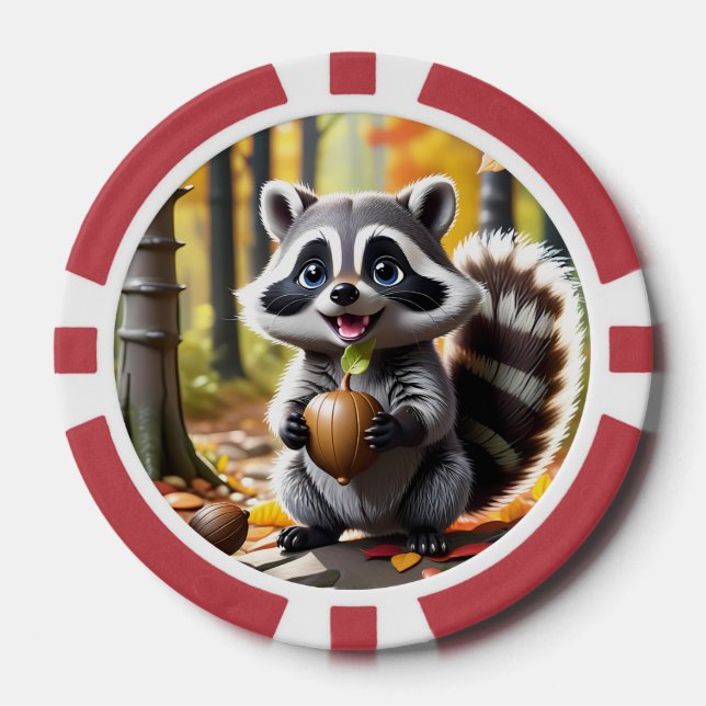 Fichas De Póquer Estilo kawaii lindo Raccoon ambiente otoño (Anverso)