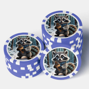 Fichas De Póquer Estilo kawaii lindo Raccoon con un cono de crema d