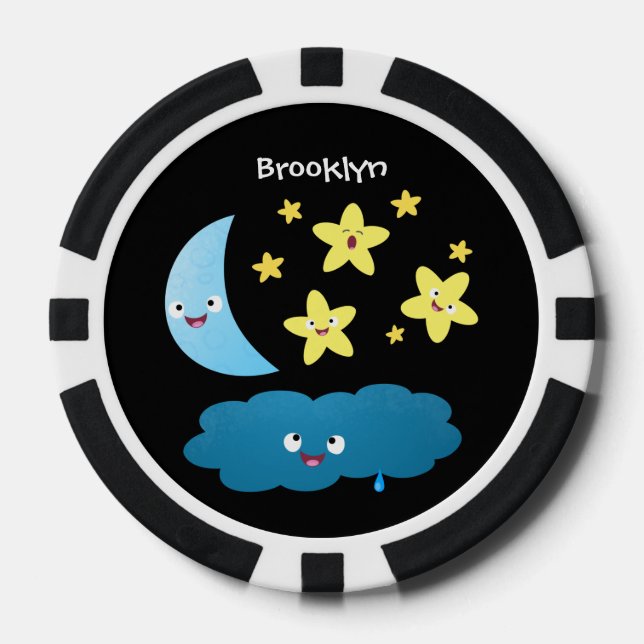 Fichas De Póquer Estrellas de canto, personalizado de luna y nube (Anverso)