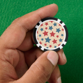 Fichas De Póquer Estrellas Rojas y Azules, 4 de Julio, Fondo Beige
