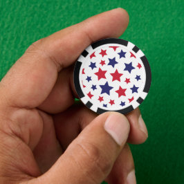 Fichas De Póquer Estrellas Rojas y Azules, 4 de Julio, Fondo Blanco