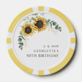 Fichas De Póquer Eucalipto de girasol floral 50 cumpleaños