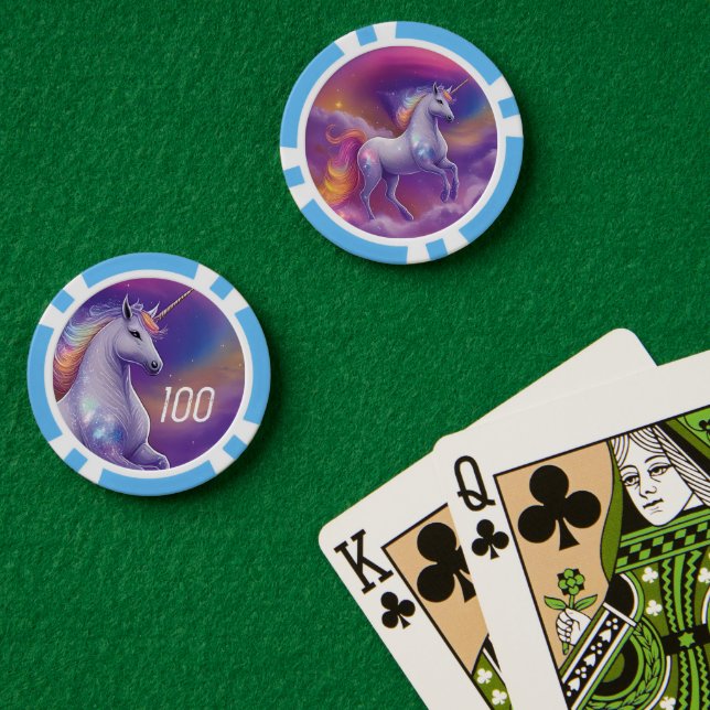 Fichas De Póquer Fantasía Purpurina Rainbow Unicorn Nubes cósmicas (Mesa de Poker (Doble))