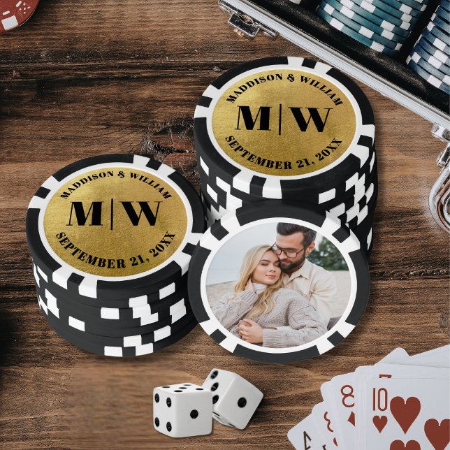 Fichas De Póquer Favor de Boda Foto Dorada (Photo Gold Wedding Favor Poker Chips )