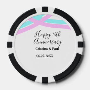 Fichas De Póquer Feliz 10º aniversario nombre de boda minimalista s