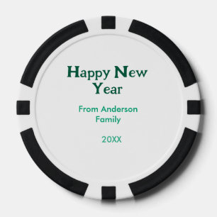 Fichas De Póquer Feliz año nuevo verde agregar nombre de familia añ