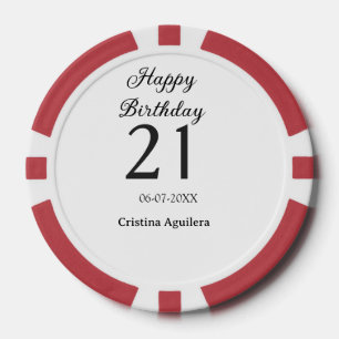 Fichas De Póquer Feliz cumpleaños 21 letras negritas simples nombre