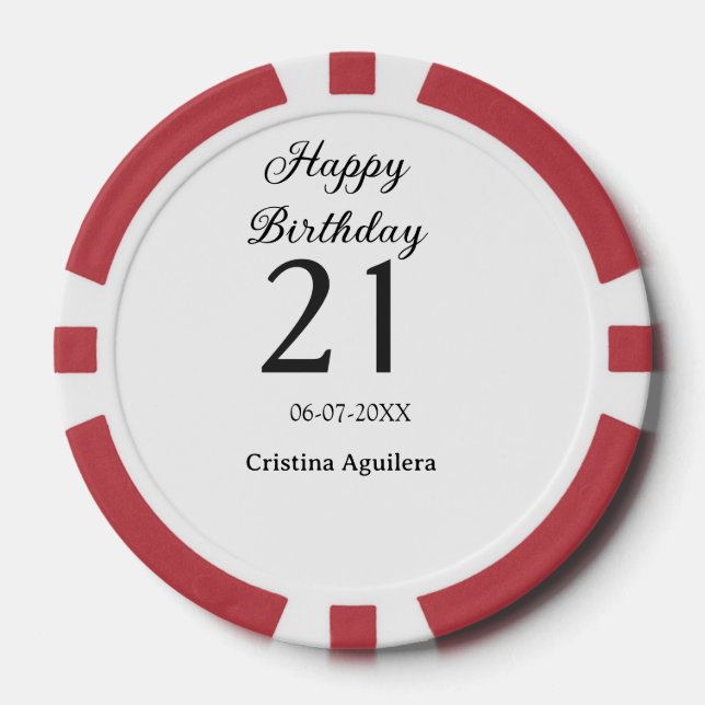Fichas De Póquer Feliz cumpleaños 21 letras negritas simples nombre (Anverso)