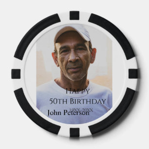 Fichas De Póquer Feliz cumpleaños 50 nombre foto año hombre simple 