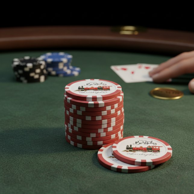 Fichas De Póquer Feliz Cumpleaños Tren Rojo (Happy Birthday Red Train Poker Chips)
