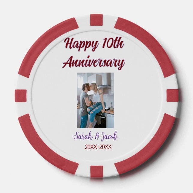 Fichas De Póquer Feliz décimo aniversario foto boda apellido d (Anverso)