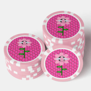 Fichas De Póquer Feliz Día de la Abeja Chica Pink Birthday Bumblebe