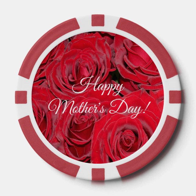 Fichas De Póquer Feliz Día de la Madre o tu texto rojo Roses floral (Anverso)