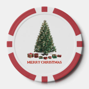 Fichas De Póquer Feliz Navidad. Árbol (diseño 1) con regalos