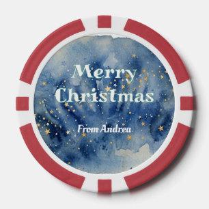 Fichas De Póquer feliz navidad azul blanco estrellas acuarela amari