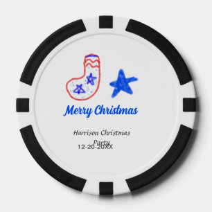 Fichas De Póquer Feliz Navidad estrella azul medias rojas nombre fe