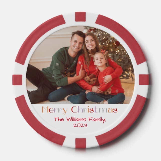 Fichas De Póquer feliz Navidad retro calligrafía foto de feriado (Anverso)