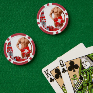 Fichas De Póquer Feliz Navidad SlipperyJoe regalo rojo blanco plata