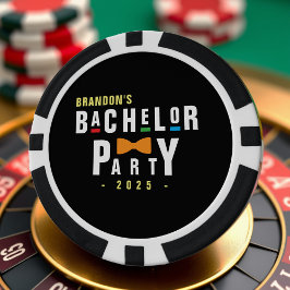 Fichas De Póquer Fiesta de Bachelor de Bowtie retro 90 negra