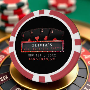 Fichas De Póquer Fiesta de cumpleaños 21 Poker Aces rojo y negro