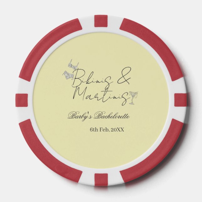 Fichas De Póquer Fiesta de soltera Bikins & Martinis amarillo retro (Anverso)
