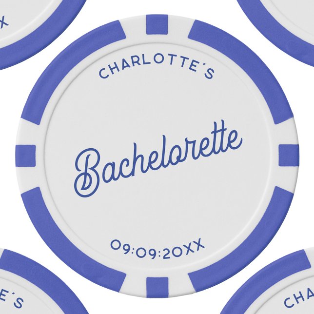 Fichas De Póquer Fiesta de soltera personalizada (Personalized custom text bachelorette party poker chips - blue and white version)