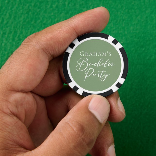 Fichas De Póquer Fiesta de Soltero Verde Salvia Personalizada (Mano)