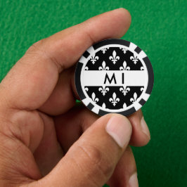 Fichas De Póquer Fleur de Lis, Blanco sobre Negro, Blanco, Tu Nombr