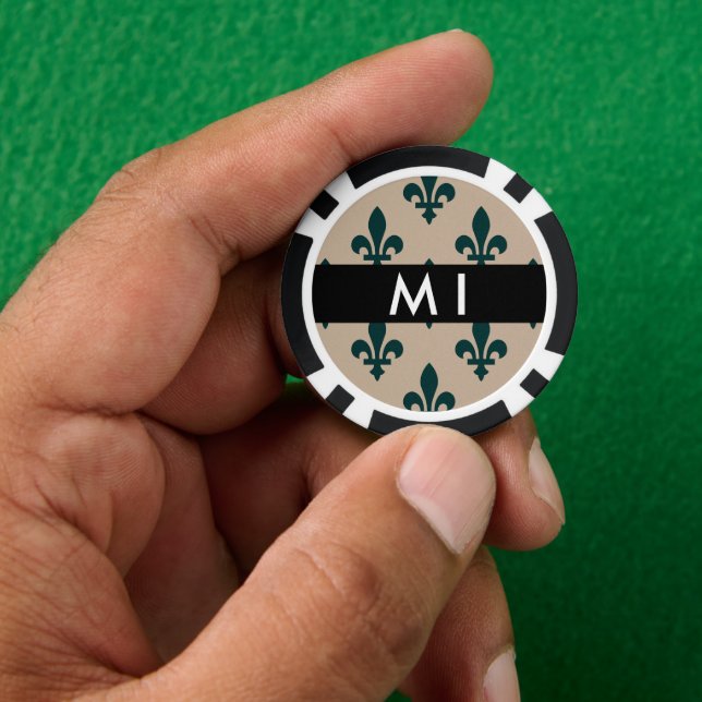 Fichas De Póquer Fleur de Lis, Verde sobre Beige, Real, Tu Nombre (Mano)