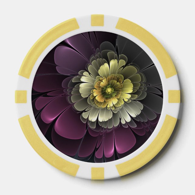 Fichas De Póquer Flor abstracta moderna purpura gris khaki (Anverso)