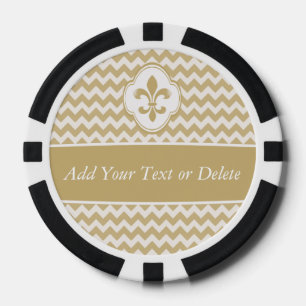 Fichas De Póquer Flor de lis blanca personalizada Chevron del oro