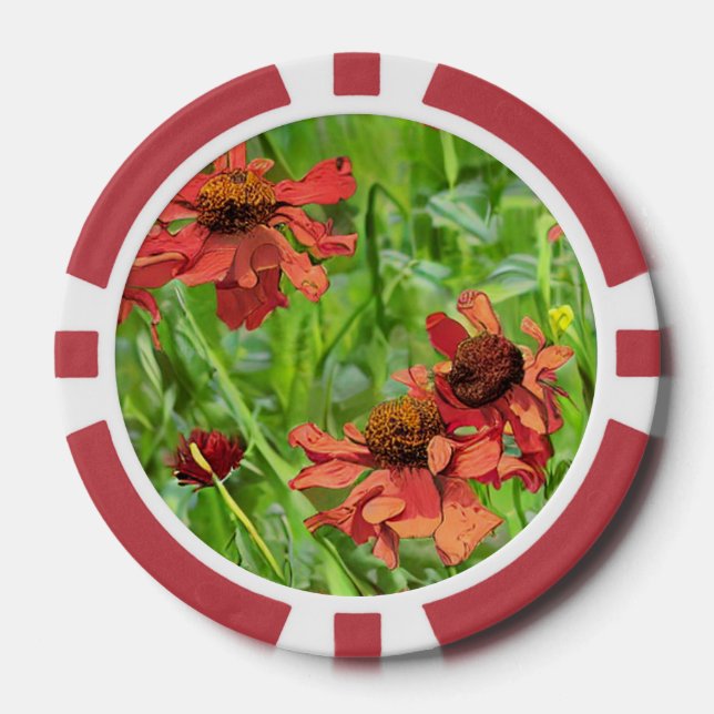 FICHAS DE PÓQUER FLOR DE RUDBECKIA ROJA (Anverso)