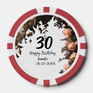 Fichas De Póquer Flor rosa rosa vintage moderna de 30 años