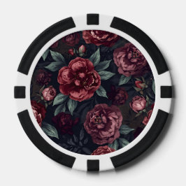 Fichas De Póquer Florales Malhumorados Patrón Acuarela Rojo Oscuro